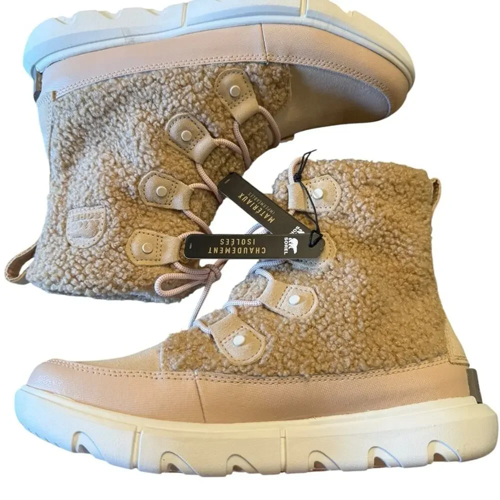 Sorel  Explorer Joan Cozy Women’s 9.5 Beige/Pink Lace Up Boots Waterproof NWT